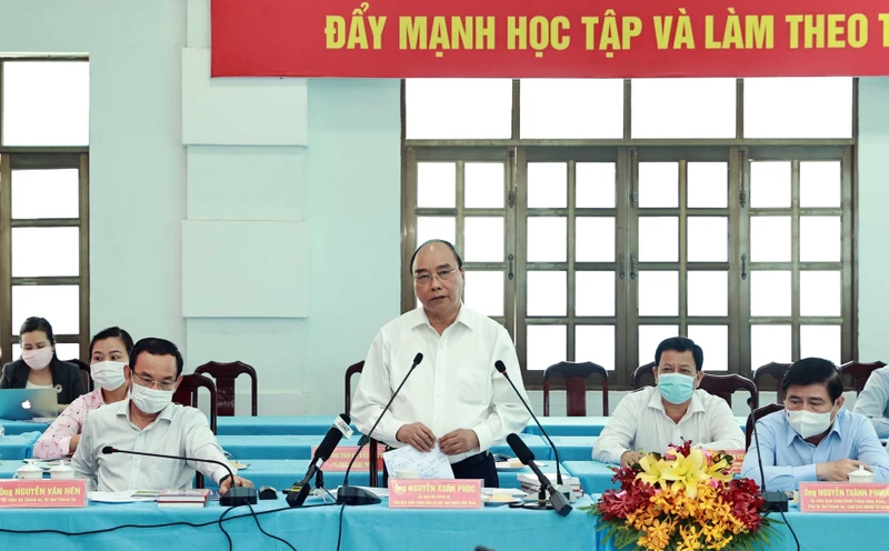 Chủ tịch nước Nguyễn Xuân Phúc phát biểu ý kiến tại hội nghị. Ảnh: THỐNG NHẤT (TTXVN)