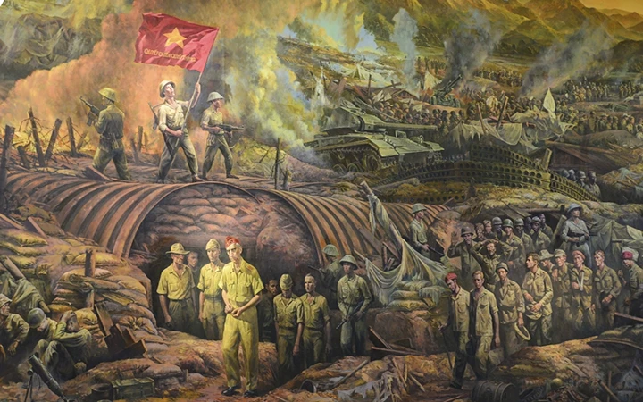Một góc tác phẩm tranh tường Chiến thắng Điện Biên Phủ.