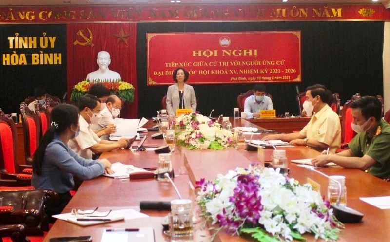 Đồng chí Trương Thị Mai tiếp xúc cử tri trực tuyến với ba huyện Lạc Thủy, Kim Bôi, Cao Phong (Hòa Bình).