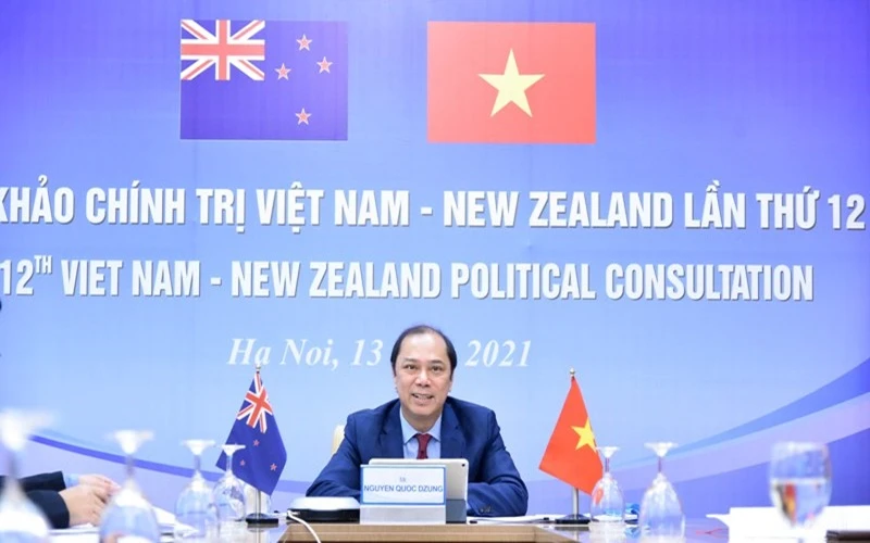 Thứ trưởng Ngoại giao Nguyễn Quốc Dũng tham gia kỳ họp theo hình thức trực tuyến. (Ảnh: Bộ Ngoại giao Việt Nam).