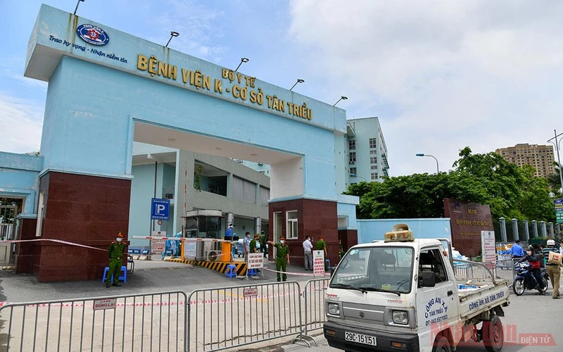 Bệnh viện K Tân Triều, nơi có 13 ca nhiễm mới.