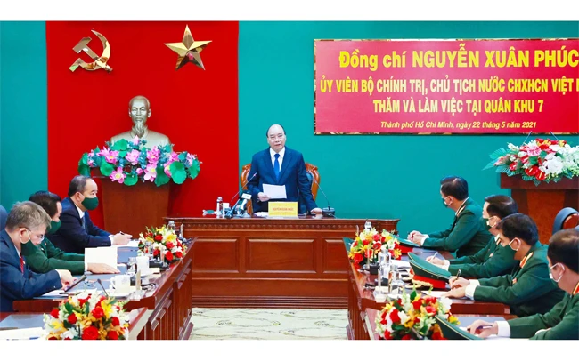 Chủ tịch nước Nguyễn Xuân Phúc phát biểu ý kiến. Ảnh: THỐNG NHẤT (TTXVN)