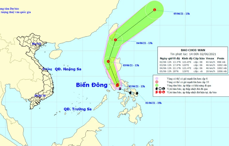 Vị trí và hướng di chuyển của bão Choi-wan. (Nguồn: nchmf.gov.vn)