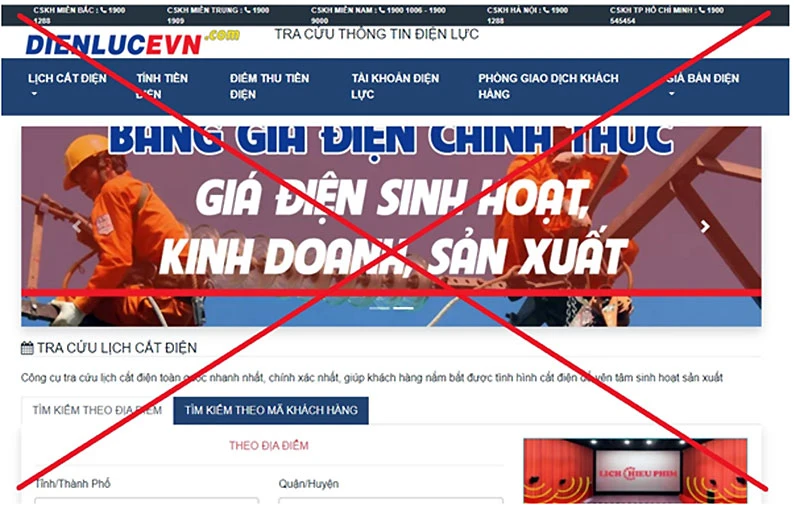 Xuất hiện trang web giả mạo thương hiệu EVN