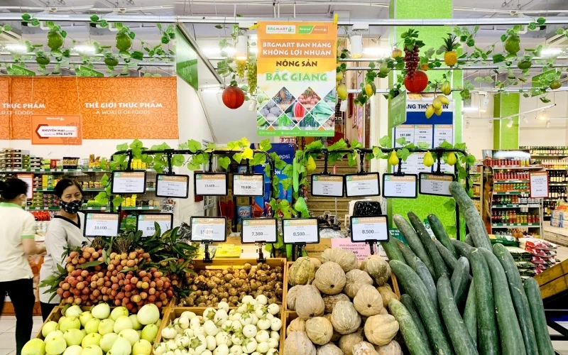 Các loại hoa quả, rau, củ của Bắc Giang được bày bán tại các siêu thị BRGMart và Minimart Haprofood/BRGMart.