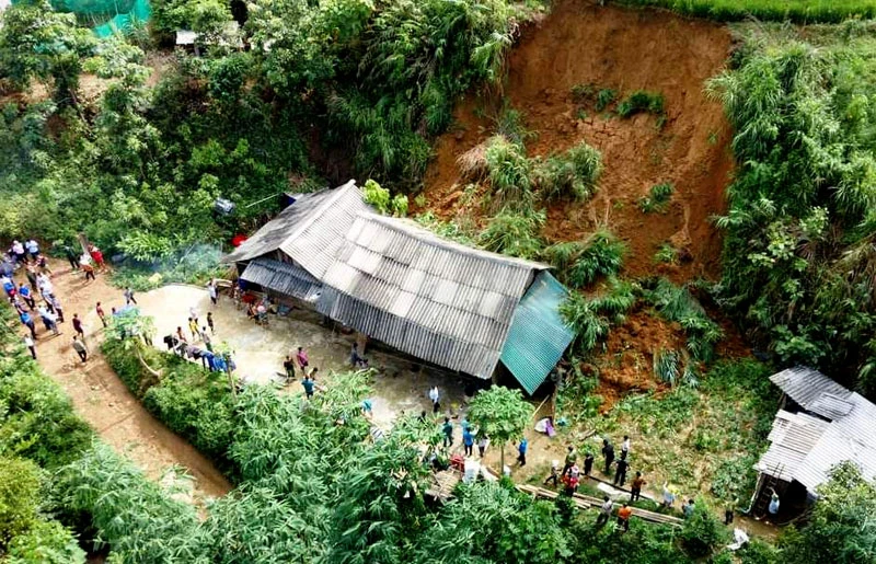 Hiện trường vụ sạt lở đất ở xã Bảo Hà, huyện Bảo Yên, tỉnh Lào Cai làm một phụ nữ tử vong. 