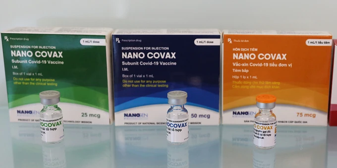 Ba lọ vaccine Nanocovax hàm lượng 25 mcg, 50 mcg và 70 mcg. Ảnh: most.gov.vn.