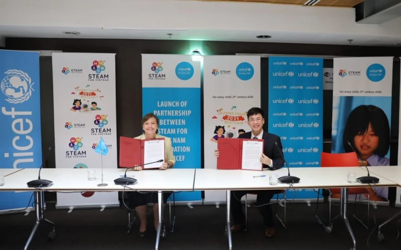 Tổ chức UNICEF và STEAM công bố hợp tác lâu dài, mang lại cơ hội học tập bình đẳng cho trẻ em Việt Nam. (Ảnh: Nguồn UNICEF)