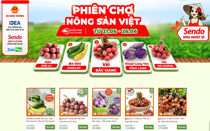 Phiên chợ nông sản Việt trực tuyến trên sàn TMĐT Sendo.