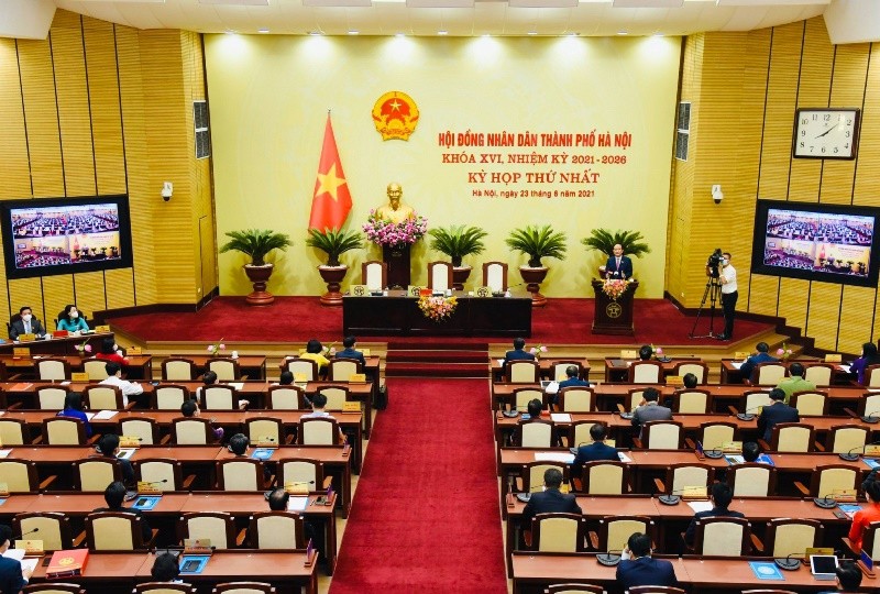 Quang cảnh phiên khai mạc Kỳ họp thứ nhất, Hội đồng nhân dân thành phố Hà Nội khóa 16. 