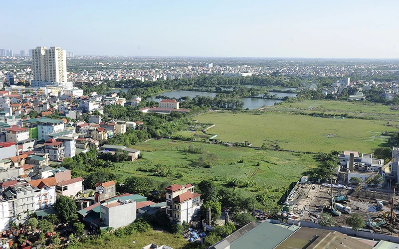 Lô đất bỏ hoang nhiều năm gây lãng phí tại quận Hoàng Mai (Hà Nội). Ảnh: Nguyễn Ðăng