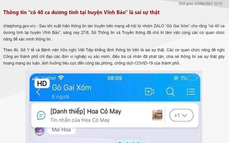 (Ảnh chụp màn hình website https://haiphong.gov.vn/ )