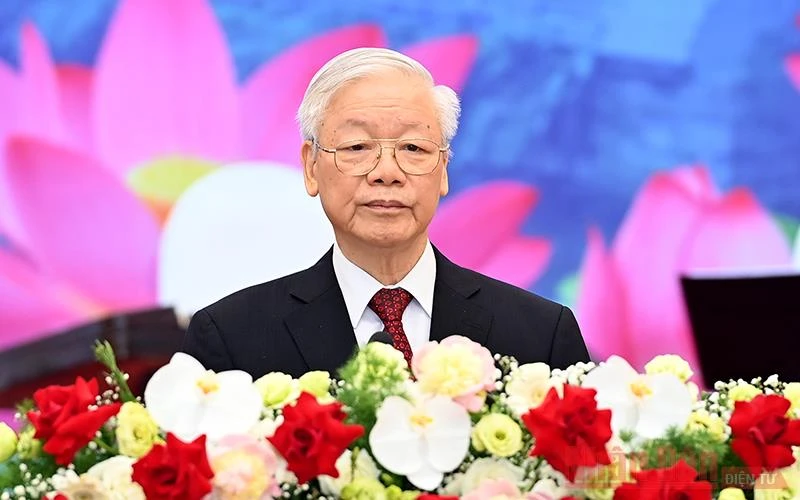 Tổng Bí thư Nguyễn Phú Trọng đọc diễn văn chào mừng (Ảnh: Đăng Khoa).
