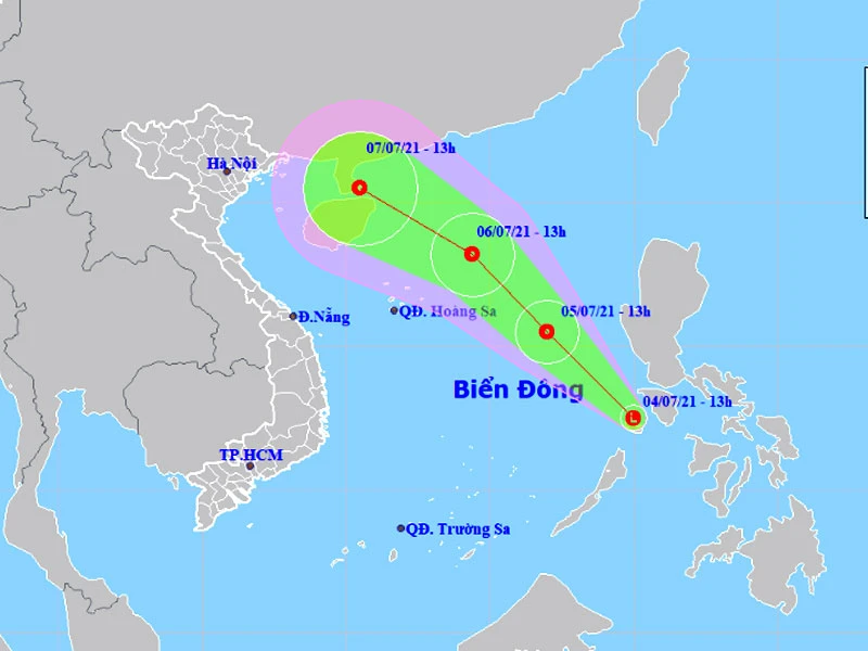 Vị trí và hướng di chuyển của vùng áp thấp trên Biển Đông. (Nguồn: nchmf.gov.vn)