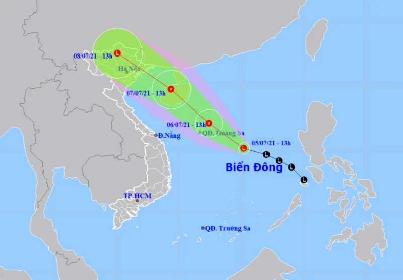 Vị trí và hướng di chuyển của vùng áp thấp. (Nguồn: mchmf.gov.vn)