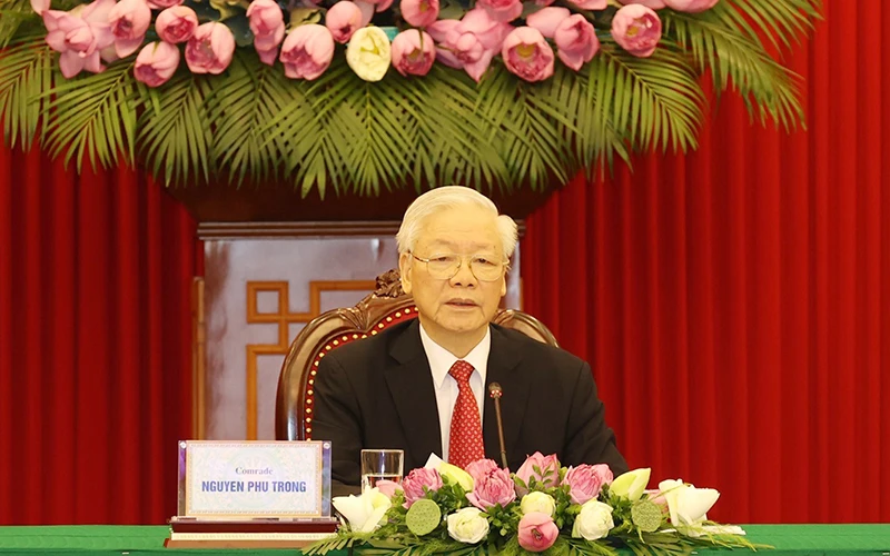 Tổng Bí thư Nguyễn Phú Trọng phát biểu tại hội nghị. Ảnh TTXVN