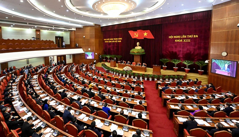 Toàn cảnh phiên khai mạc Hội nghị lần thứ ba Ban Chấp hành Trung ương Đảng Cộng sản Việt Nam khóa XIII. (Ảnh: ĐĂNG KHOA)