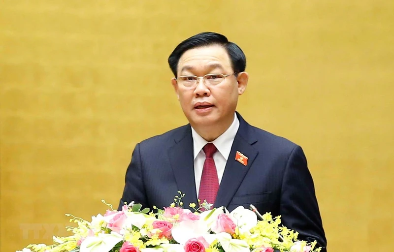 Chủ tịch Quốc hội Vương Đình Huệ, Chủ tịch Hội đồng Bầu cử quốc gia phát biểu ý kiến. (Ảnh: TTXVN)