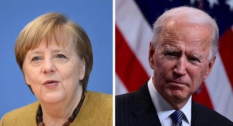 Thủ tướng Đức Angela Merkel (bên trái) và Tổng thống Mỹ Joe Biden. (Ảnh: DW)