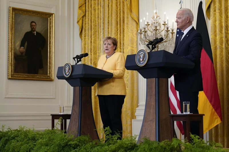 Tổng thống Mỹ Joe Biden đã tiếp Thủ tướng Đức Angela Merkel tại Nhà Trắng. Ảnh: AP
