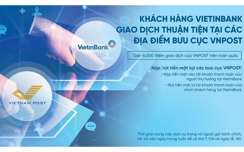 Khách hàng VietinBank có thể giao dịch tại các điểm bưu cục của VNPOST