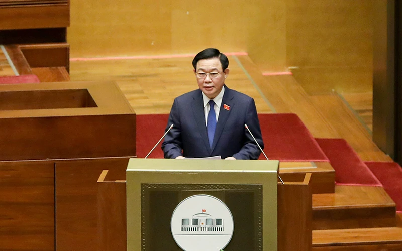 Chủ tịch Quốc hội khóa XV Vương Đình Huệ phát biểu nhậm chức. Ảnh: Quang Hoàng
