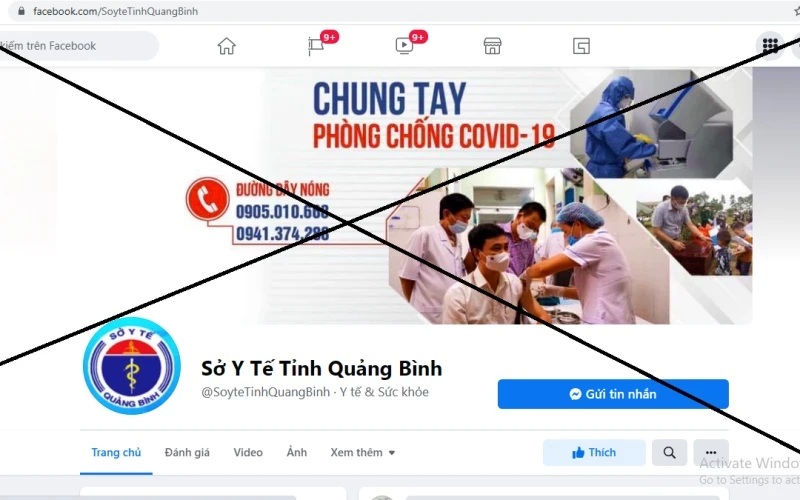 Trang Fanpage “Sở Y tế tỉnh Quảng Bình” giả mạo.