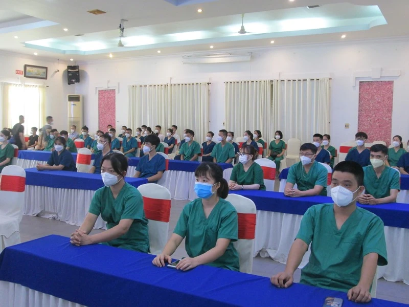 Lực lượng y, bác sĩ và sinh viên tỉnh Bắc Giang hỗ trợ Long An phòng, chống dịch Covid-19. 