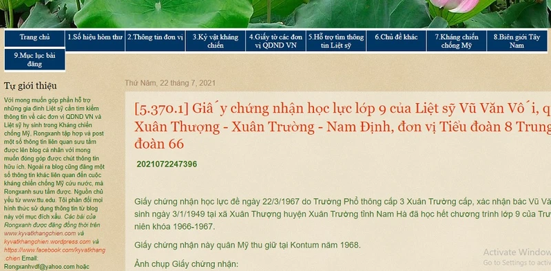 Giao diện blog kyvatkhangchien.com của kỹ sư Lâm Hồng Tiên.