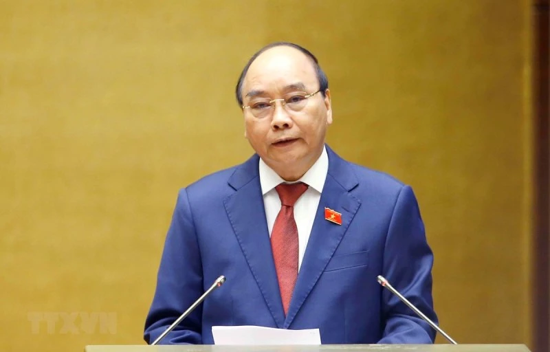 Chủ tịch nước Nguyễn Xuân Phúc phát biểu nhậm chức. (Ảnh: TTXVN)