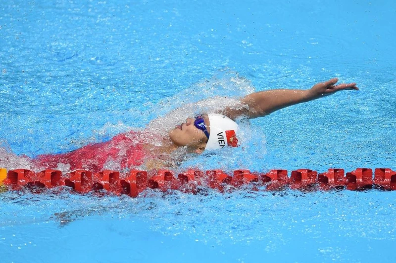 Ánh Viên tranh tài ở nội dung 200m bơi tự do ở Olympic Tokyo 2020. (Ảnh: Getty Images)