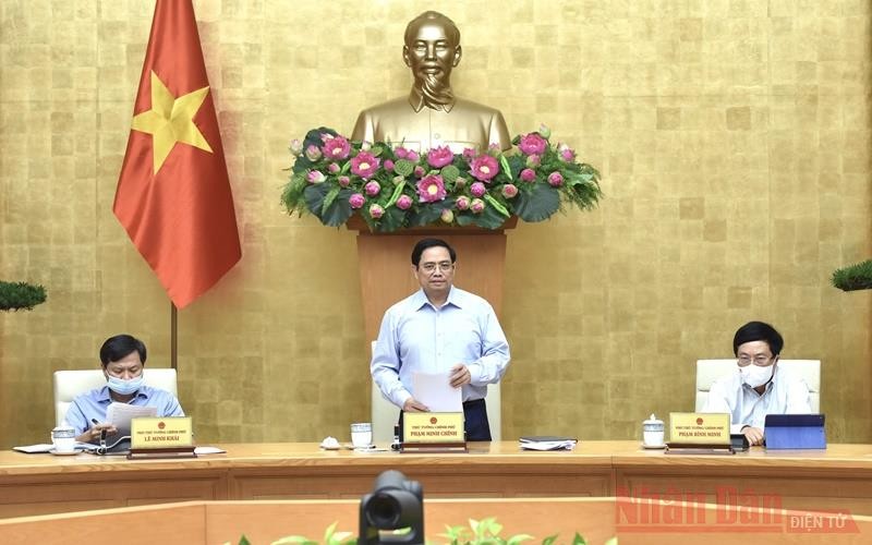 Thủ tướng Phạm Minh Chính chủ trì cuộc họp trực tuyến ngày 23/7. (Ảnh: TRẦN HẢI)