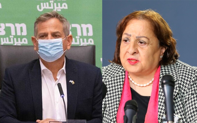 Ảnh minh họa: Bộ trưởng Y tế Israel Nitzan Horowitz (bên trái) và người đồng cấp Palestine Mai al-Kaila. (Ảnh: Times of Israel)