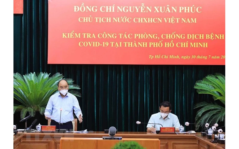 Chủ tịch nước Nguyễn Xuân Phúc phát biểu tại buổi làm việc. (Ảnh: TTXVN)