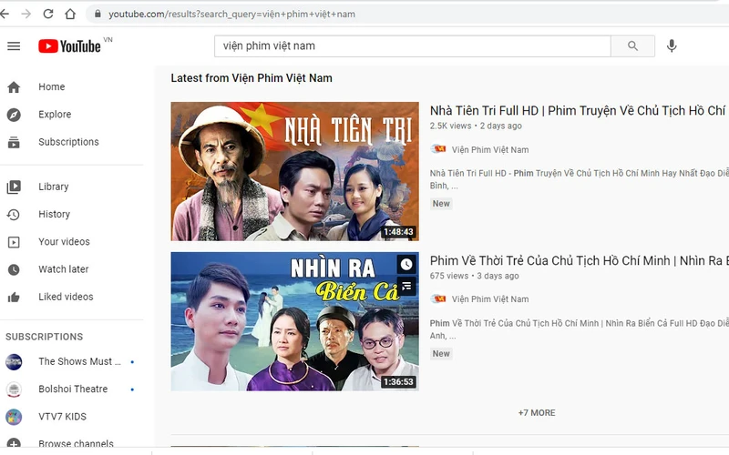 Phim Nhà nước đặt hàng được giới thiệu trên kênh Youtube của Viện Phim Việt Nam. 