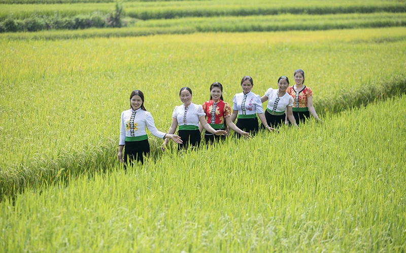 Phụ nữ ở Mường Sang tích cực tham gia quảng bá du lịch cộng đồng trên quê hương. Ảnh AOP