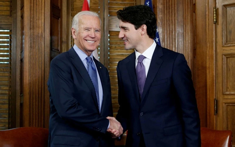 Thủ tướng Canada Justin Trudeau tiếp Phó Tổng thống Mỹ Joe Biden, tại Ottawa, ngày 9/12/2016. (Ảnh: Reuters)