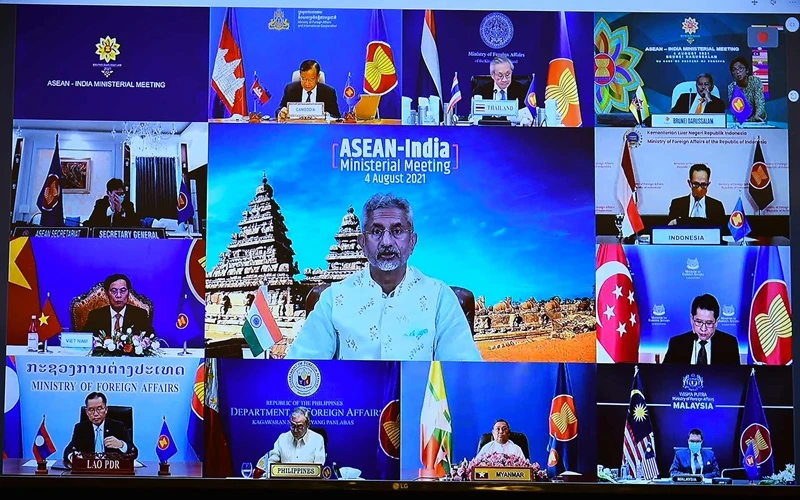 Hội nghị Bộ trưởng Ngoại giao ASEAN - Ấn Độ theo hình thức trực tuyến, chiều 4/8. (Ảnh do báo Thế giới và Việt Nam cung cấp)