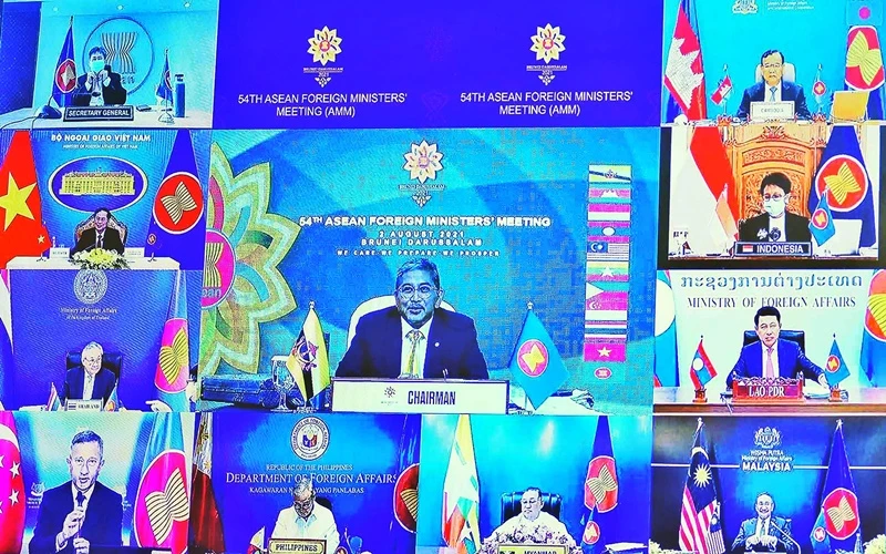 Hội nghị Bộ trưởng Ngoại giao ASEAN lần thứ 54 khai mạc theo hình thức trực tuyến, sáng 2/8/2021. (Ảnh do báo Thế giới và Việt Nam cung cấp)