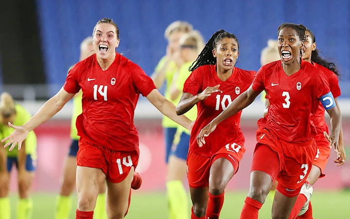 Đội tuyển bóng đá nữ Canada trong trận đấu lên ngôi vô địch Olympic Tokyo 2020. Ảnh: IOC