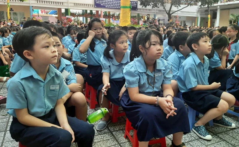 Học sinh trường Tiểu học Đinh Tiên Hoàng, quận 1, TP Hồ Chí Minh. (Ảnh chụp trước khi dịch Covid-19 bùng phát)