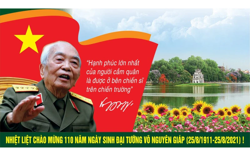 Mẫu pano kỷ niệm 110 năm Ngày sinh Đại tướng Võ Nguyên Giáp.