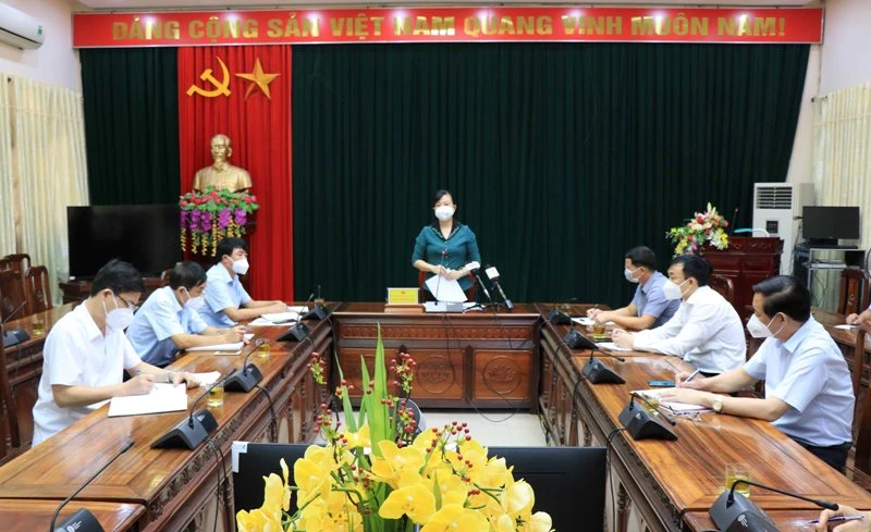 Bí thư Tỉnh ủy Bắc Ninh Đào Hồng Lan làm việc với lãnh đạo huyện Lương Tài về công tác phòng, chống dịch Covid-19. 