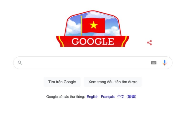 Google đã thay đổi giao diện mừng ngày Quốc khánh của Việt Nam. (Ảnh chụp màn hình)
