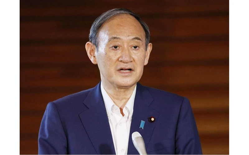 Thủ tướng Nhật Bản Suga Yoshihide phát biểu tại buổi họp báo ngày 3/9/2021. (Ảnh: Kyodo/Reuters)