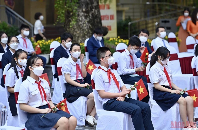 Lễ khai giảng năm học mới 2021-2022 tại Trường THCS Trưng Vương, Hà Nội. Ảnh: DUY LINH