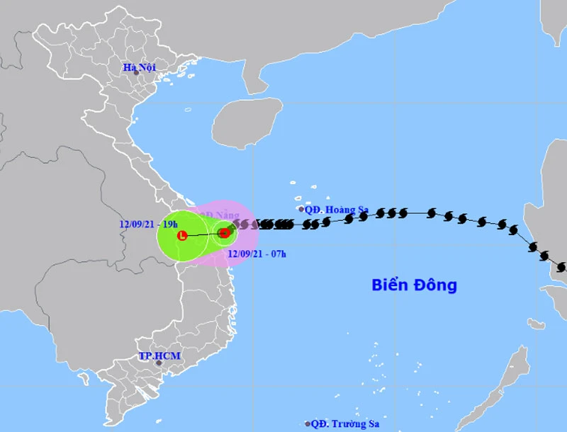 Vị trí và hướng di chuyển của áp thấp nhiệt đới suy yếu từ bão số 5. (Nguồn: nchmf.gov.vn)