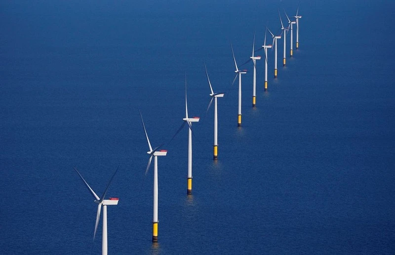 Toàn cảnh trang trại điện gió Walney Extension do Orsted vận hành ngoài khơi bờ biển Blackpool, Vương quốc Anh ngày 5/9/2018. (Ảnh: Reuters)