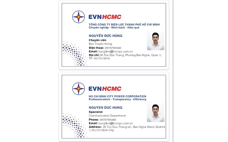 Mẫu thông tin, hình ảnh về danh thiếp điện tử của EVNHCMC.