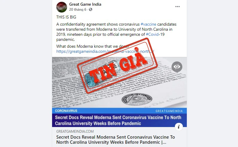 Ảnh chụp màn hình bài đăng trên mạng xã hội Facebook đưa thông tin sai sự thật về vaccine Covid-19.